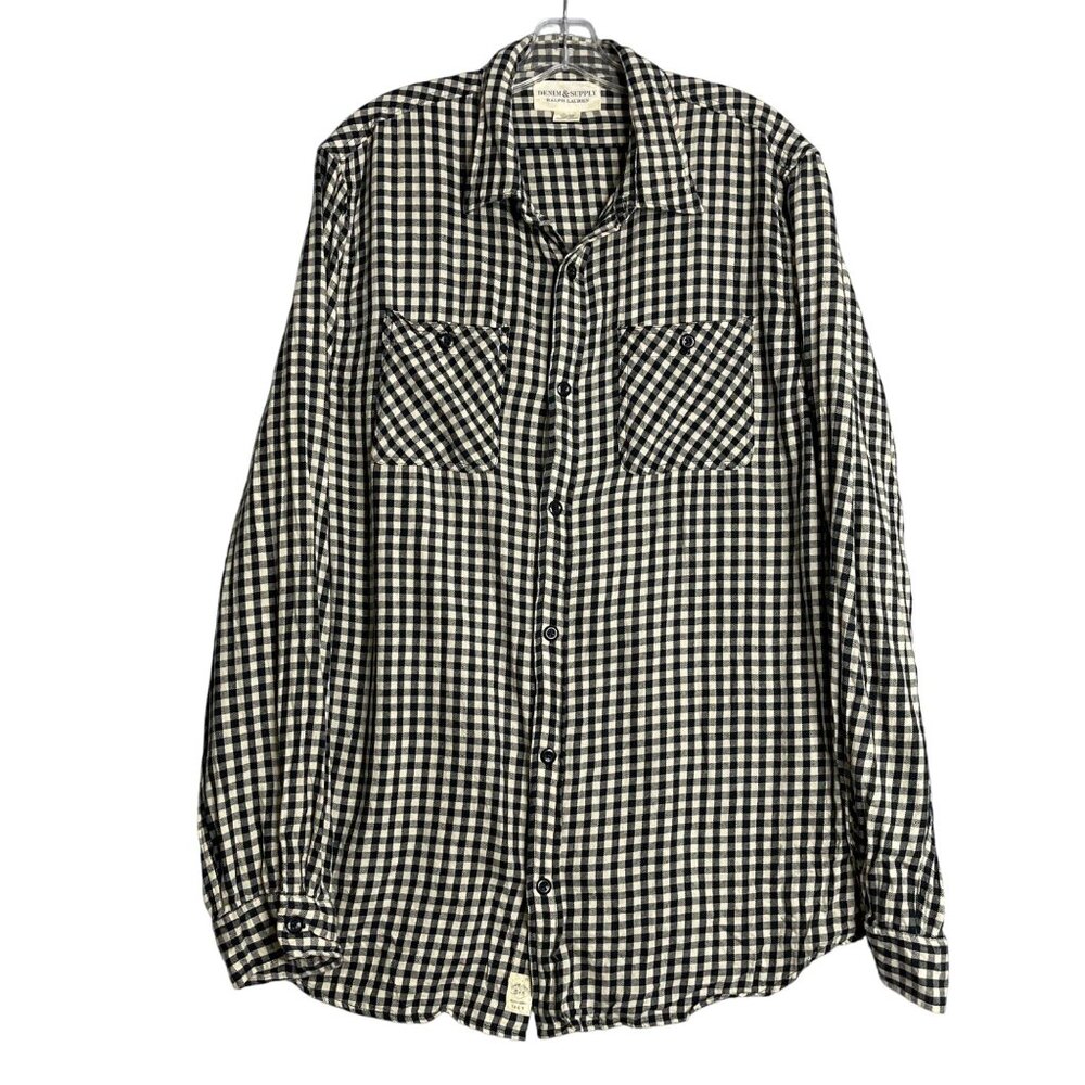 Ralph Lauren Denim & Supply Flannel Button Up Shirt Men's XXL Black White Cotton